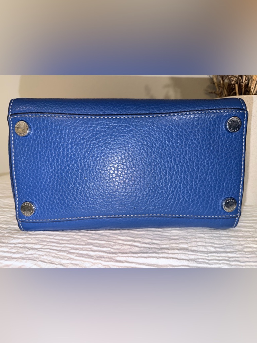 Michael Kors Cobalt Blue Pebbled Leather Satchel Silver Hardware Crossbody Tote - Picture 9 of 14